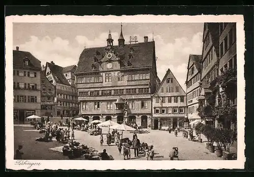 AK Tübingen, Marktplatz mit Ständen