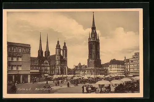 AK Halle a. S., Marktplatz mit Kirche