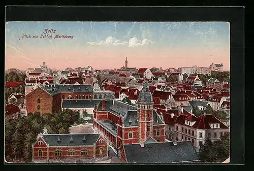 AK Zeitz, Blick von Schloss Moritzburg auf den Ort