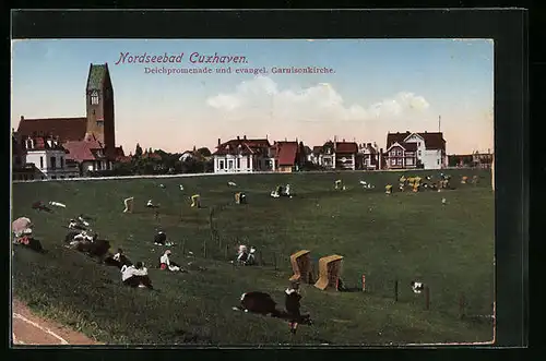 AK Cuxhaven, Deichpromenade und evangelische Garnisonskirche