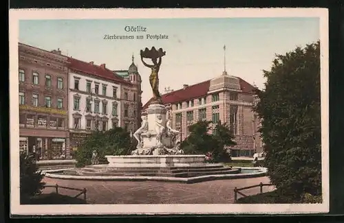 AK Görlitz, Zierbrunnen am Postplatz