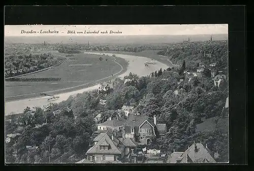 AK Dresden-Loschwitz, Blick vom Restaurant Luisenhof nach dem Ort