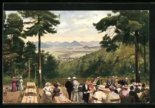 Künstler-AK Bonn-Casselsruhe, Blick auf Godesberg und Siebengebirge