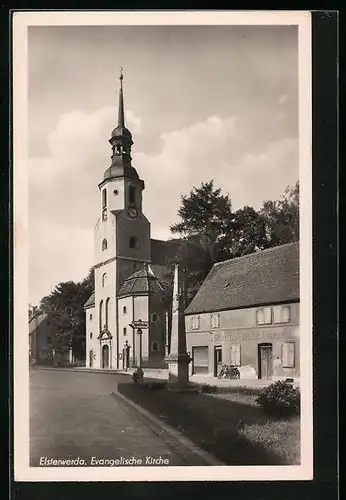 AK Elsterwerda, Evangelische Kirche mit Buchhandlung