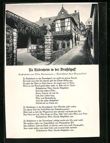 AK Rüdesheim, Ansicht des Drosselhofes mit Gedicht von Otto Hausmann