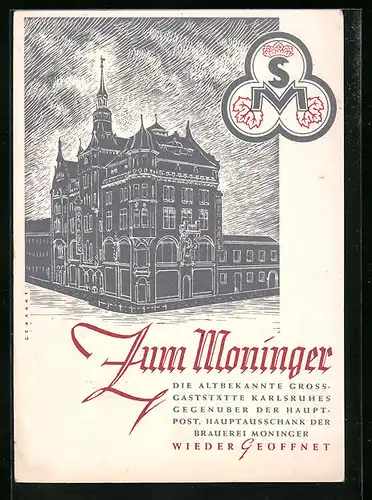 Künstler-AK Karlsruhe, Gaststätte Zum Moninger, Hermann Nagel