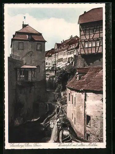 AK Saarburg /Trier, Wasserfall mit alten Mühlen