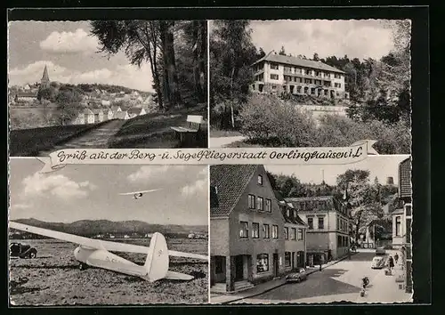 AK Oerlinghausen i. L., Ortsansicht mit Flieger und Strassenpartie