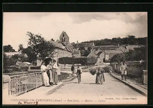 AK Coulonges-en-Tardenois, Pont Sully - Mairie - Eglise