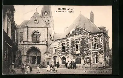 AK Marle, La Mairie et l`Eglise