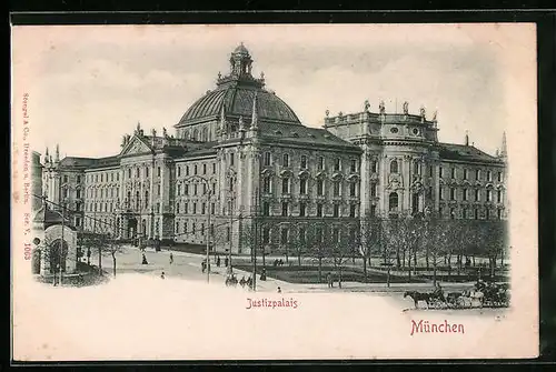 Relief-AK München, Strassenpartie am Justizpalais