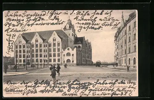 AK München, Schulhaus am Elisabethplatz