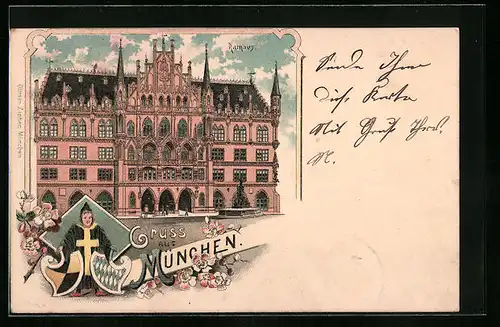 Lithographie München, Rathaus, Münchener Kindl