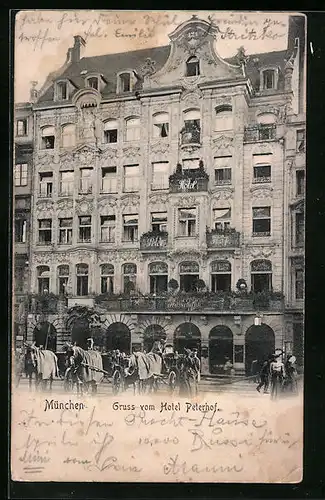AK München, Kutschen vor dem Hotel Peterhof