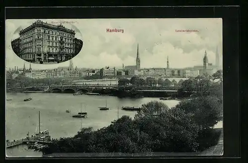 AK Hamburg-St.Georg, Hotel Graf Moltke, Blick auf die Lembardsbrücke