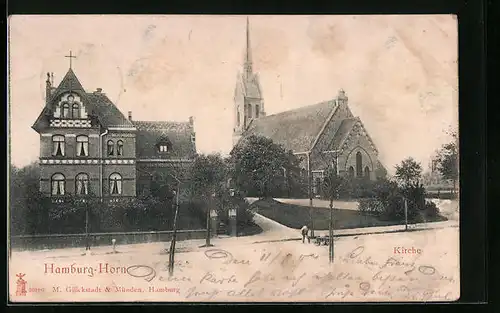 AK Hamburg-Horn, Kirche aus der Vogelschau