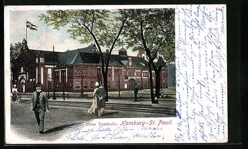 AK Hamburg-St. Pauli, Neue Turnhalle hinter Bahnschienen