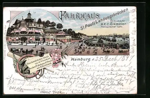 Lithographie Hamburg, Gaststätte Fährhaus am Elbestrand