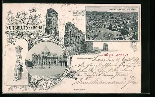 AK Roma, Panorama dalla Cupola di S. Pietro, Acquedotto Romano