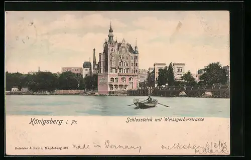 AK Königsberg i. Pr., Schlossteich mit Weissgerberstrasse