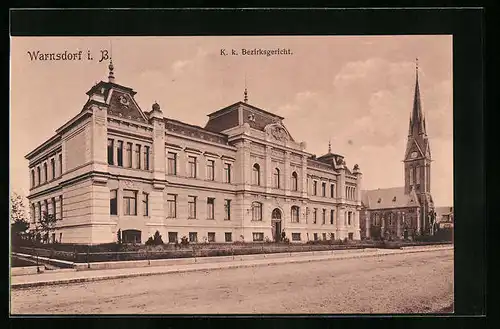 AK Warnsdorf i. B., K. k. Bezirksgericht und Kirche