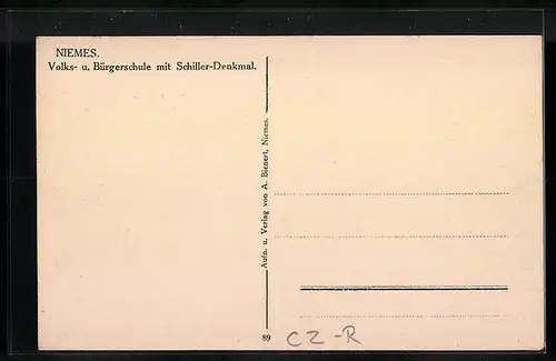 AK Niemes, Volks- und Bürgerschule mit Schiller-Denkmal