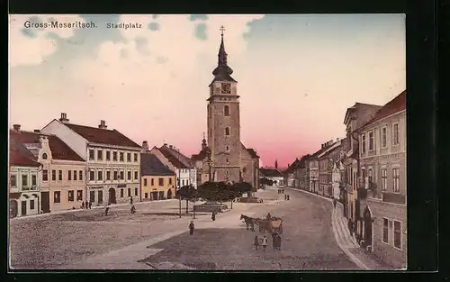 AK Gross-Meseritsch, Stadtplatz mit Kirche