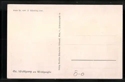 Künstler-AK St. Wolfgang, Totalansicht mit Blick auf den Wolfgangsee