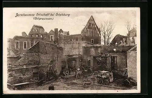 AK Ortelsburg, Ortspartie in Trümmern