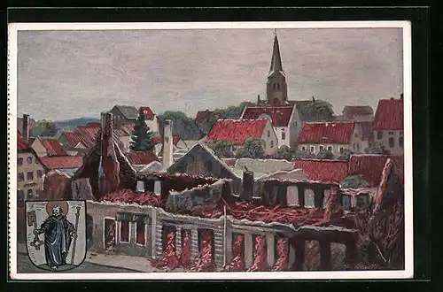 Künstler-AK Hohenstein, Ortspartie mit Ruinen