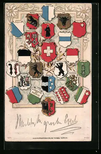 Präge-AK Zürich, Schweizer Wappen, Luzern, Bern, Uri
