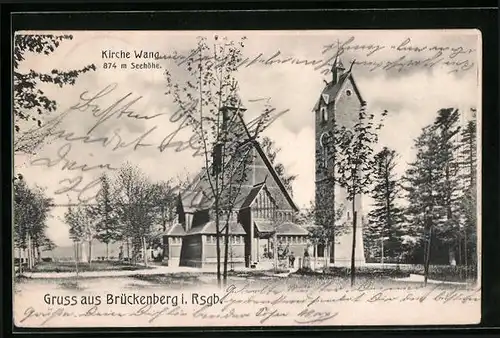 AK Brückenberg i. Rsgb., Ortsansicht mit Kirche Wang