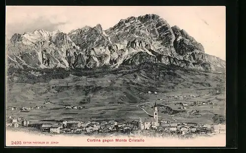 AK Cortina, Totalansicht gegen Monte Cristallo
