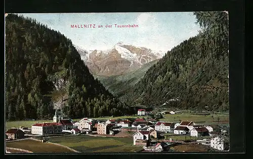AK Mallnitz /Tauernbahn, Totalansicht mit Gebirge