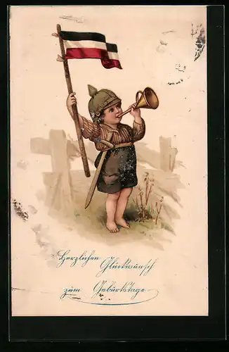 Künstler-AK Kleiner Soldat bläst zum Appell
