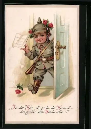 Künstler-AK Kleiner Feldgrauer kehrt heim