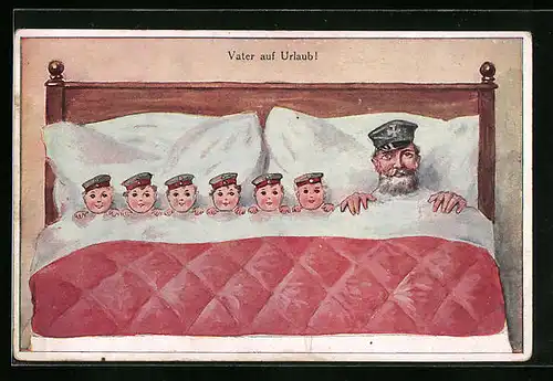 AK Vater auf Urlaub, Kinder Kriegspropaganda
