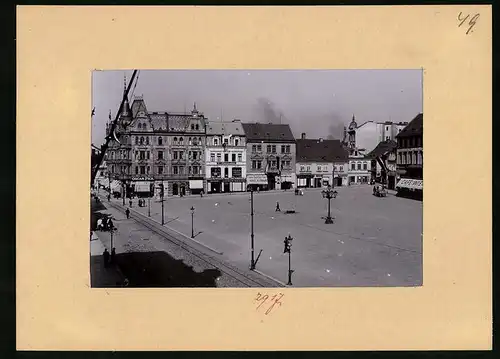 Fotografie Brück & Sohn Meissen, Ansicht Aussig, Marktplatz mit Cafe Wien, Ladengeschäft Oscar Pick u.a.
