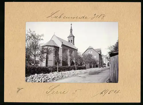 Fotografie Brück & Sohn Meissen, Ansicht Liebenwerda, Katholische Kirche und Schule - Schulhaus