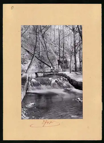 Fotografie Brück & Sohn Meissen, Ansicht Kreischa, Lungwitz-Anlagen, Brücke am Wehr