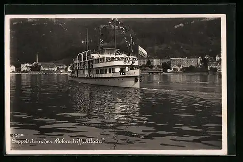 AK Doppelschrauben-Motorschiff Allgäu in Flaggengala auf dem Bodensee