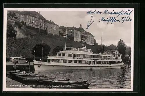 AK Meersburg, Bodensee-Dampfer Karlsruhe im Hafen