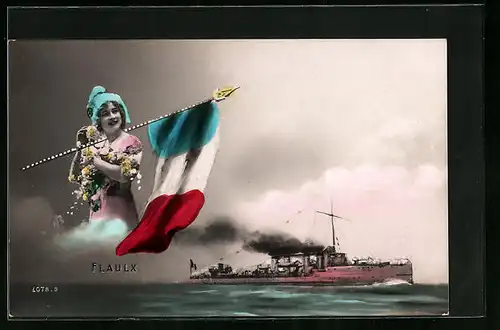 AK Französisches Kriegsschiff Flaulx gibt Volldampf