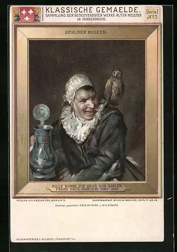 Künstler-AK Eule auf der Schulter eines Zechers