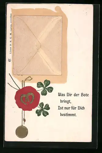 Präge-AK Brief mit Kleeblatt und Hufeisen