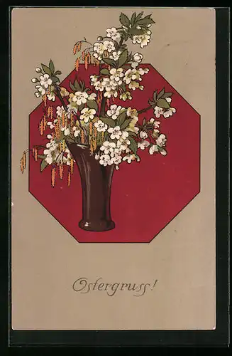 AK Ostergruss mit Blumenvase