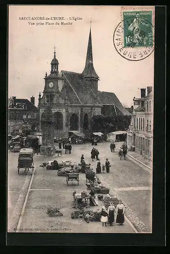 AK Saint-André-de-l`Eure, L`Église, Vue prise Place du Marché