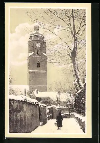 AK Meissen, Frauenstufen (Alt-Meissen im Schnee)