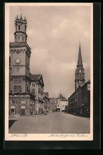 AK Löbau /Sa., Nicolaistrasse mit Rathaus