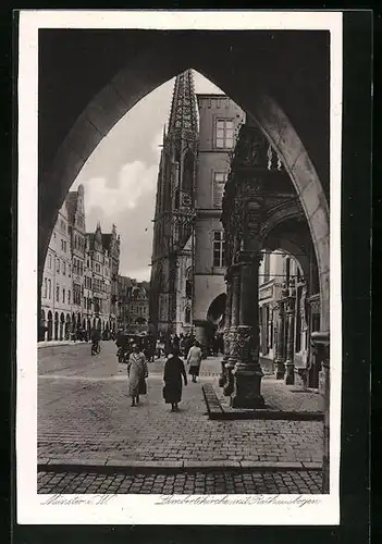 AK Münster i. W., Lambertikirche mit Rathausbogen